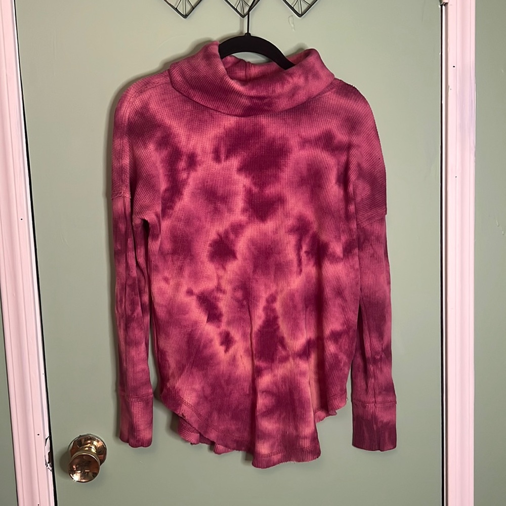Maeve by Anthropologie pink waffle tie dye fold over turtleneck